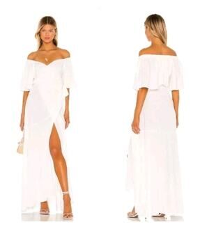 L* Space Panama White Wrap Maxi Dress Flutter Sleeve Size M